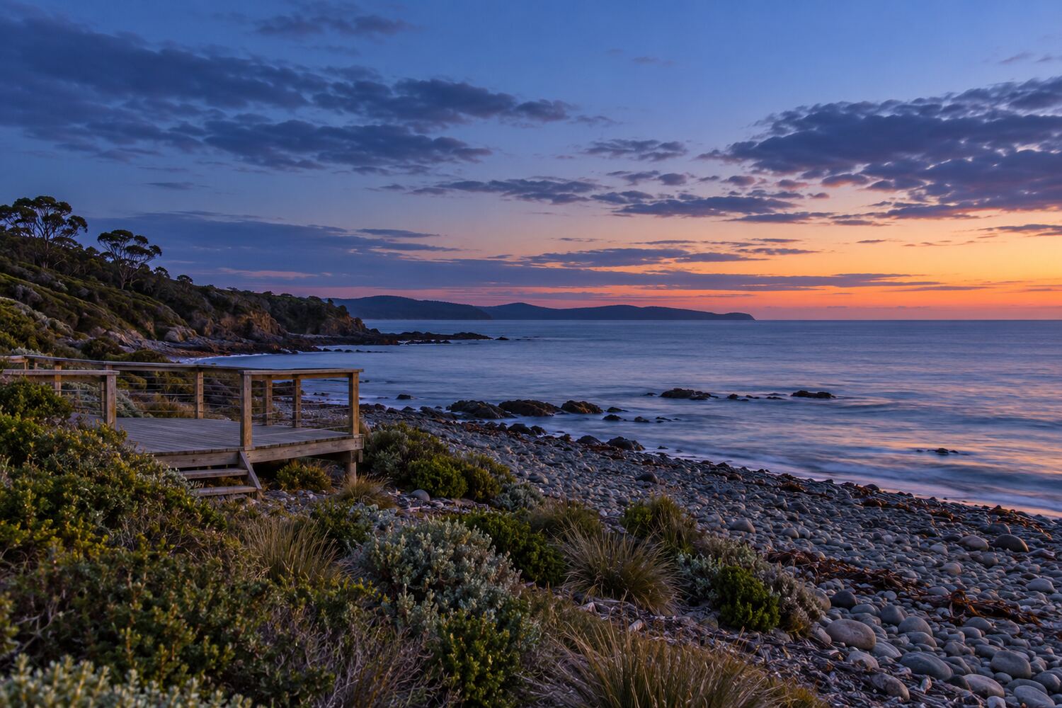 Lillico Beach viewing platform at dusk